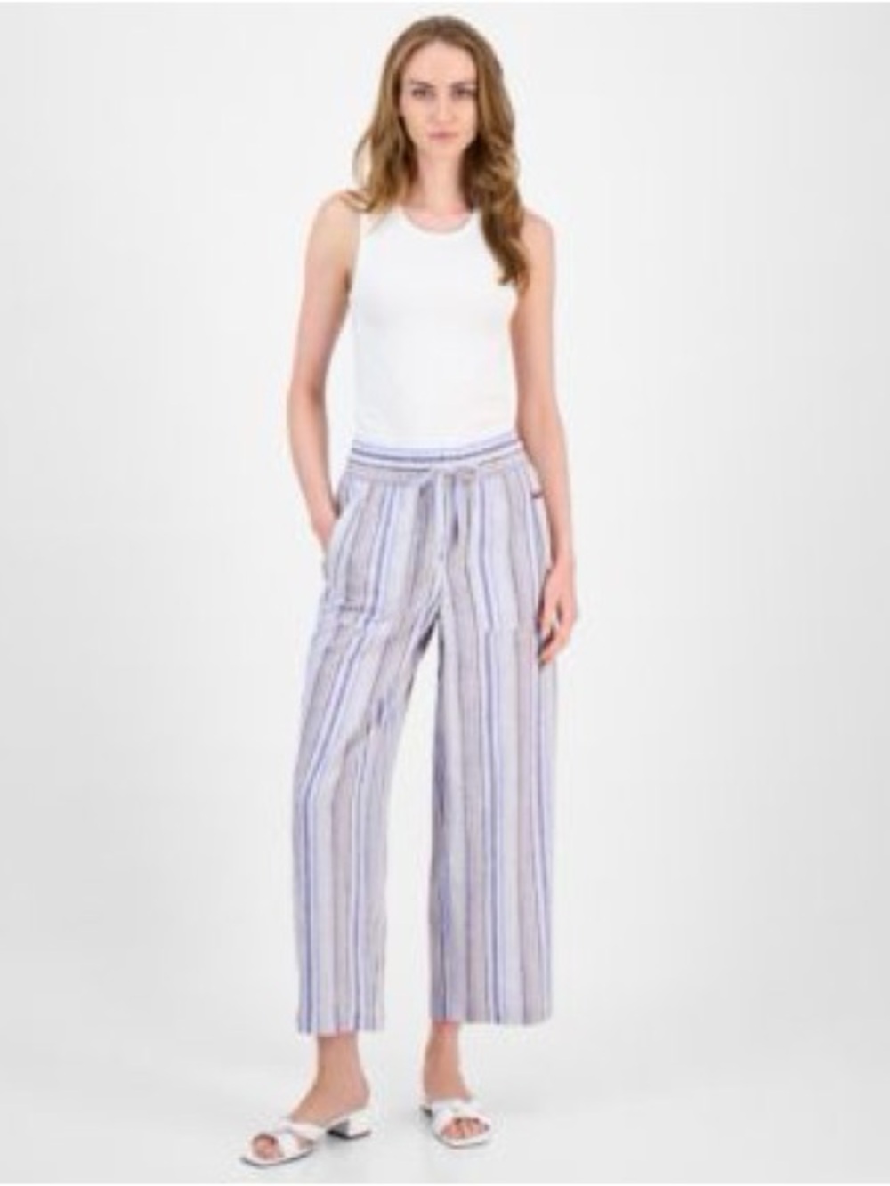Laundry By Shelli Segal White & Blue Striped Wide-Leg Tie-Waist Pants